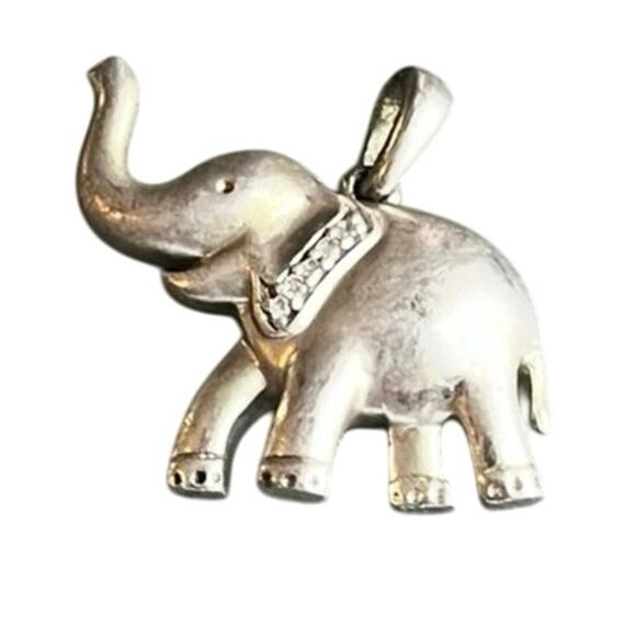 JWBR Solid Sterling Silver Diamond Elephant Trunk Up Lucky Pendant Necklace - Picture 10 of 11
